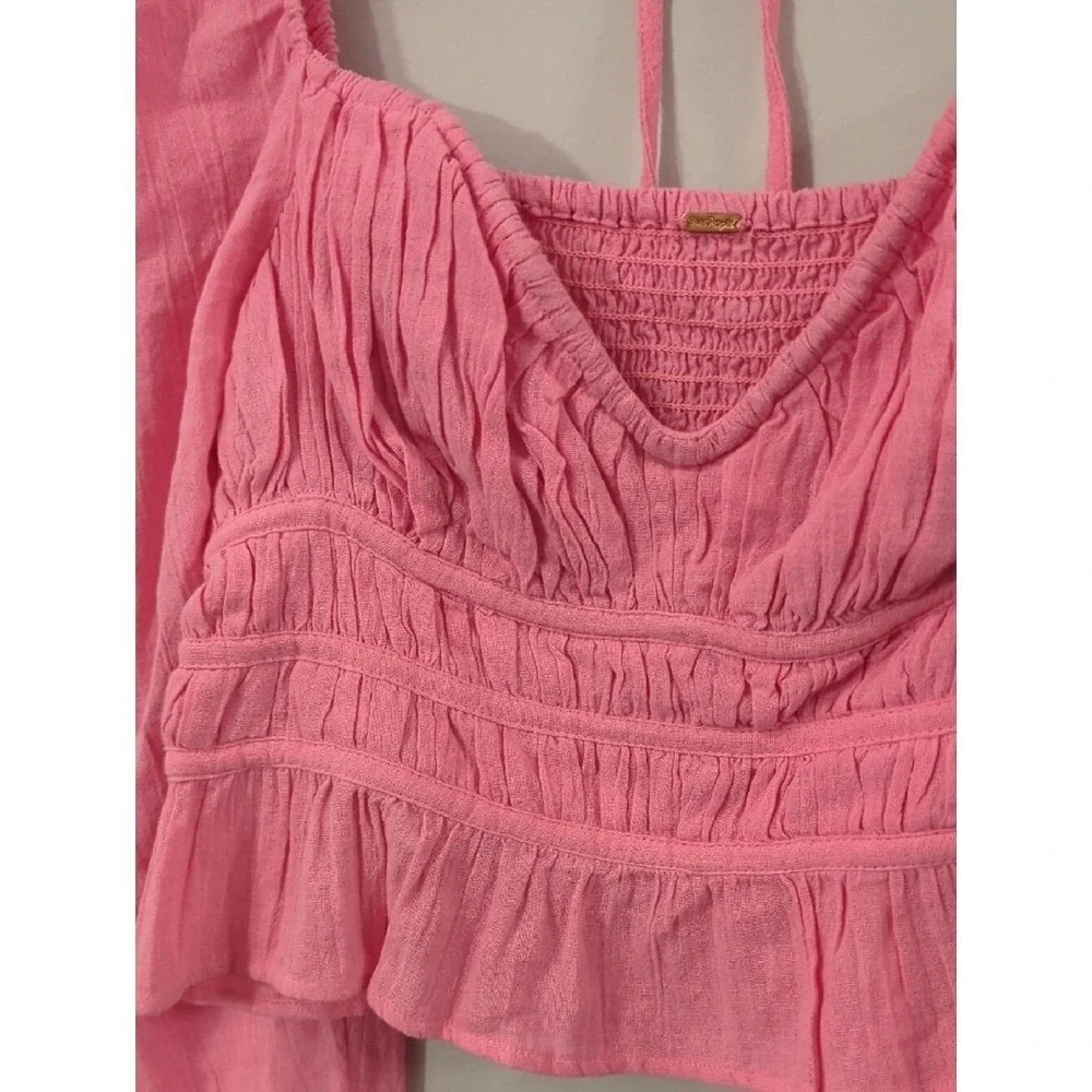 Free‎ People Chloe Smocked Cropped Top in Aurora Pink